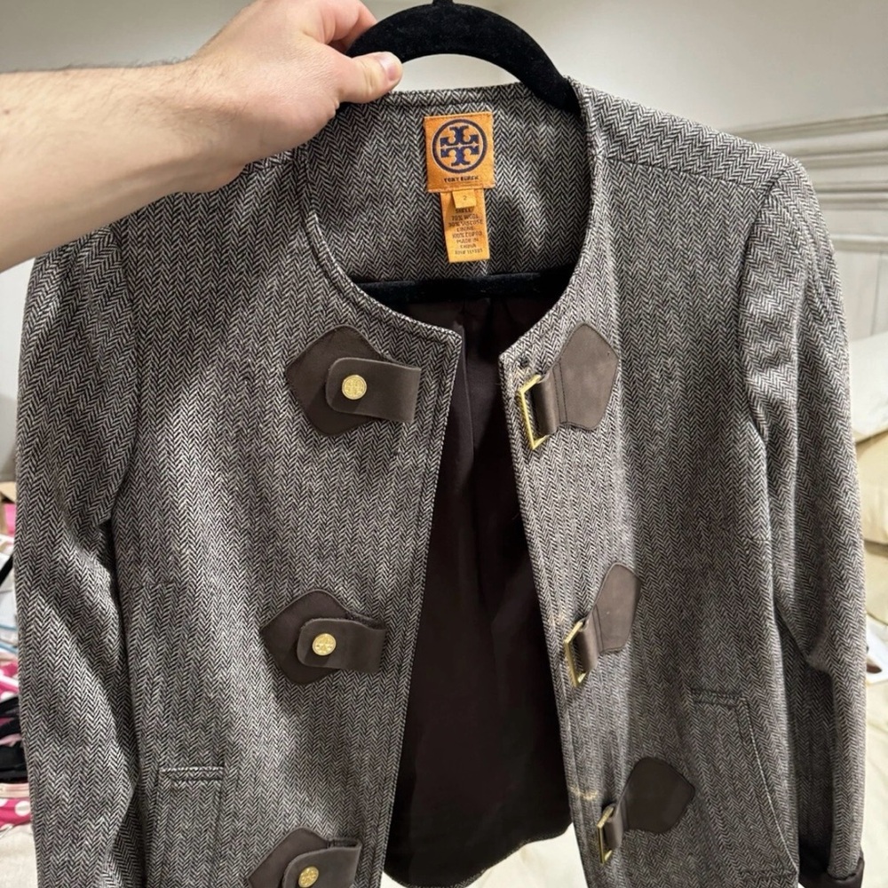 Tory Burch Gray Herringbone Jacket - image 1